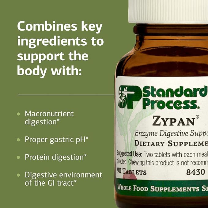 Standard Process Zypan - Digestive Health Support Supplement - HCI Supplement with Pancreatin Betaine Hydrochloride &amp Pepsin - Support Macronutrient Digestion - 90 Tablets