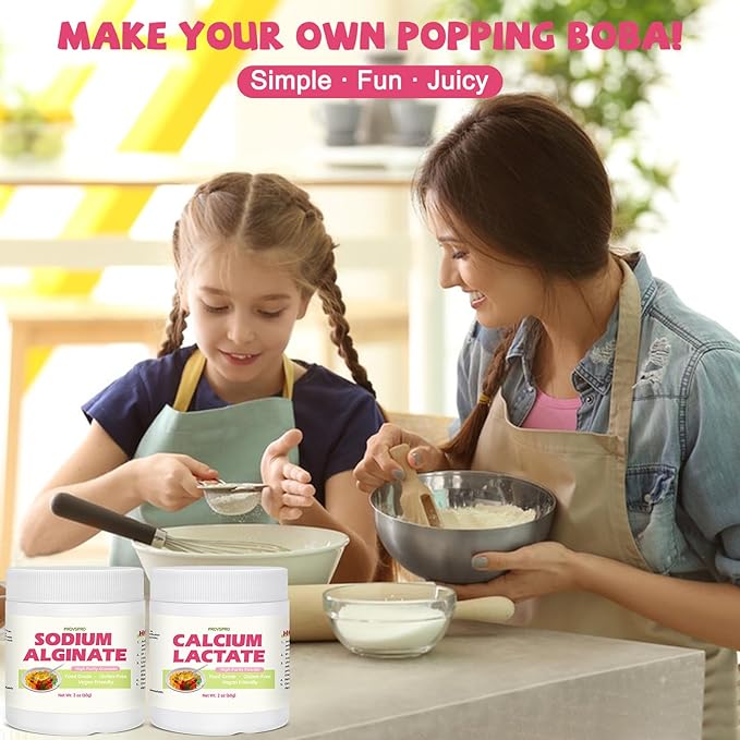 DIY Popping Boba Kit – Make Juice Pearls at Home | Sodium Alginate &amp Calcium Lactate Set 2oz Each Food Grade Molecular Gastronomy Starter Kit