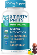 SmartyPants Multivitamin for Men Organic Gummies: Probiotics CoQ10 Methylfolate Omega 3 (ALA) Vitamin D3 C Vitamin B12 B6 A K &amp Zinc for Immune Support Biotin 120 Gummies (30 Day Suppl