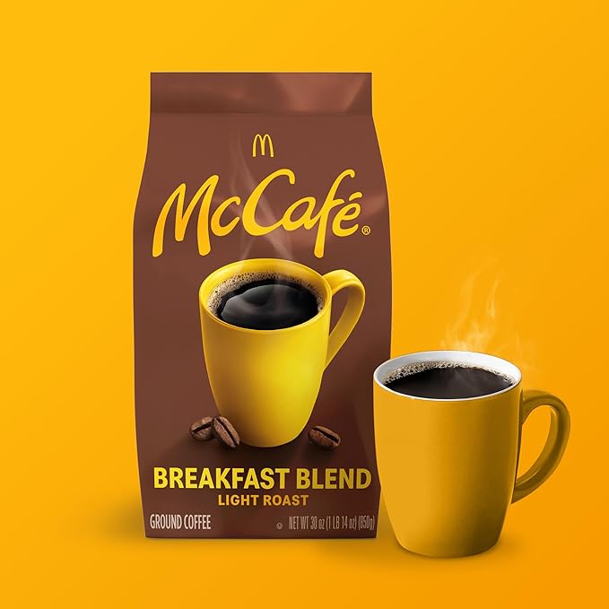 McCafe Breakfast Blend Ground Coffee Light Roast Citrus Flavor Notes Premium Quality Responsibly Sourced Kosher Certified 30oz. Bag