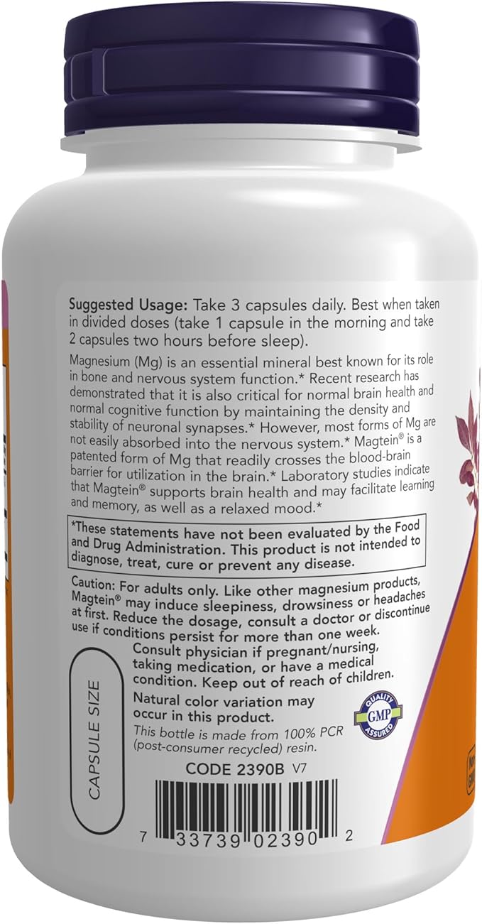 NOW Supplements Super Enzymes Formulated with Bromelain Ox Bile Pancreatin and Papain180 Capsules &amp Supplements Magtein™ with patented form of Magnesium (Mg) Cognitive Support* 90 Veg Caps
