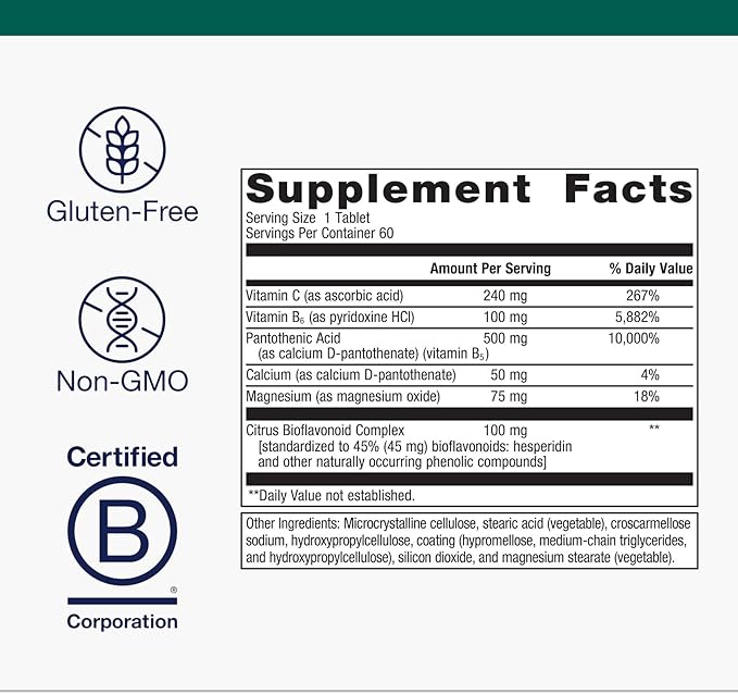Metagenics Cortico-B5B6 - Adrenal Hormone &amp Energy Support with Vitamin B5 B6 Vitamin C Magnesium &amp Calcium - Non-GMO Gluten-Free Vegetarian - GMP Certified Facility - 60 Tablets
