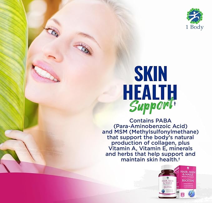 1 Body Hair Skin Nails Growth Vitamin with Biotin - Complete Formula for Men &amp Women - 2 Pack