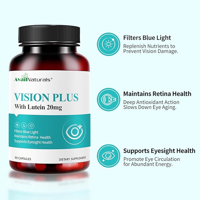 Vision Plus Eye Vitamins with Lutein 20mg Bilberry &amp Blueberry Extract - Key Antioxidants for Eye Health Support - 90 Capsules Non-GMO