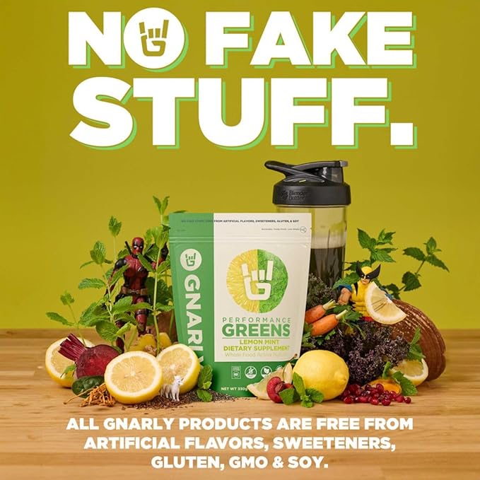Gnarly Nutrition Greens Superfood Powder – Lemon Mint Performance Super Greens Powder – NSF Contents Certified – Organic Probiotics &amp Essential Micronutrients - Lemon Mint 11.64 oz