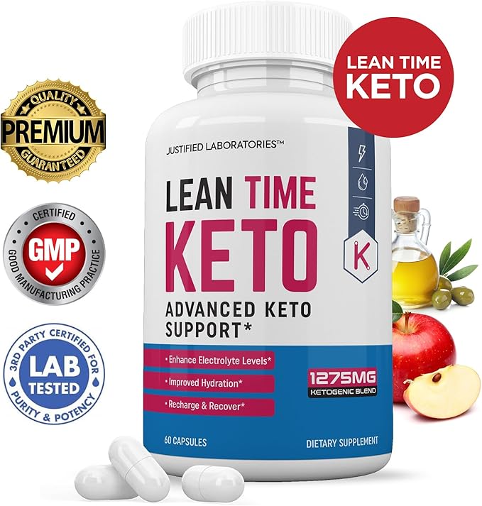 Lean Time Keto Pills 1275MG New &amp Improved Formula Contains Apple Cider Vinegar Extra Virgin Olive Oil Powder Green Tea Leaf 60 Capsules