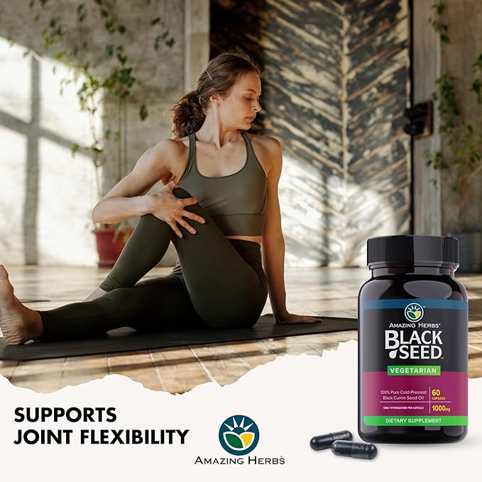 Amazing Herbs Black Seed Oil Capsules - Black Seed Oil Pills Black Cumin Seed Oil Capsules Cold Pressed Nigella Sativa Supplement Blackseed Oil Non GMO 100% Pure - 60 Vegetarian Capsules 1000 mg