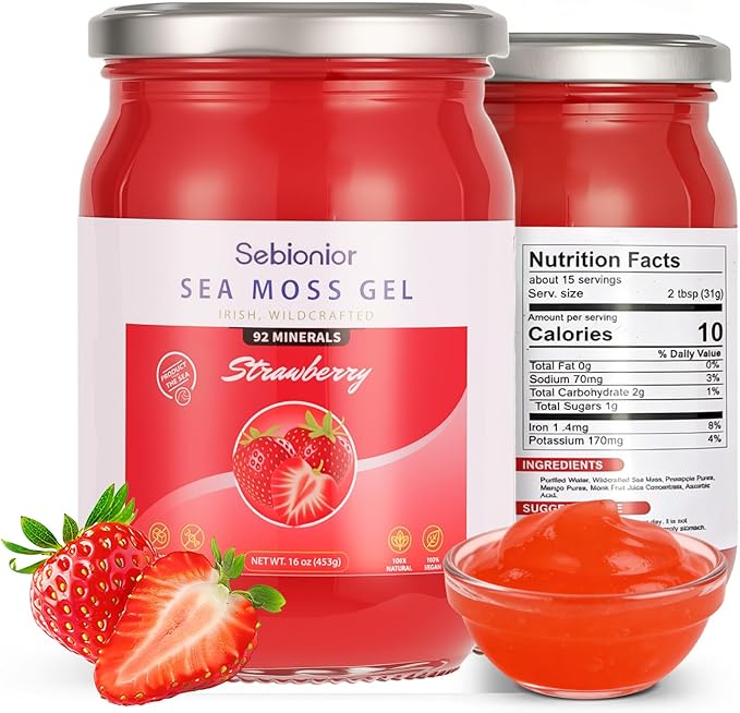 Sea Moss Gel Essential Vitamins Trace Minerals Vegan superfoods jams Jellies and Sweet sauces Gifts (Strawberry)