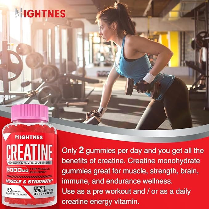 Creatine Monohydrate Gummies for Men &amp Women - Creatine Pre-Workout Gummies with Taurine &amp Vitamin B6 B12 for Maximum Strength Muscle Energy Endurance &amp Focus Organic Vegan-60 Count