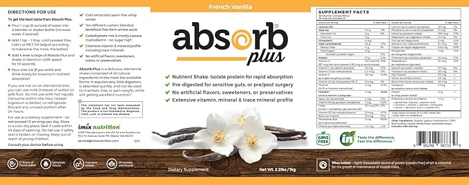 Isolate Protein - Diet Supplement for Improved Gut Health Extra Nutritional Support Non-GMO Gluten-Free Lactose-Free Casein-Free (2.2 Lbs French Vanilla)
