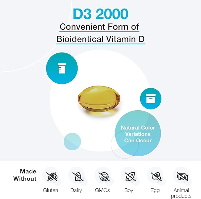 XYMOGEN D3 2000 - Bioavailable Vitamin D3 2000 IU (50 mcg) - High Strength Vitamin D Supplement for Immune Bone &amp Heart Health Support - 240 Softgels