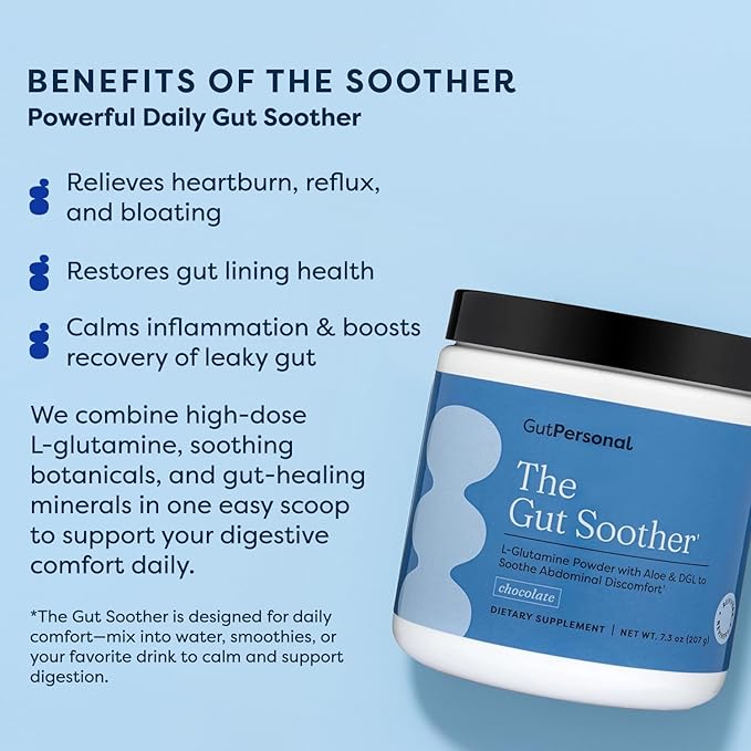 GutPersonal The Gut Soother L-Glutamine Powder Supplement: Restore Gut Lining Soothe Digestive Discomfort While Promoting Overall Gut Health 30 Servings (Chocolate)