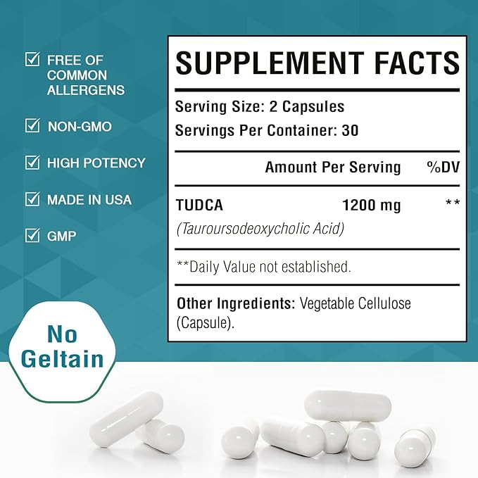 TUDCA Supplement 1200mg - 60 Veggie CapsulesPowerful TUDCA Bile Salts Supplements for LiverDigestion