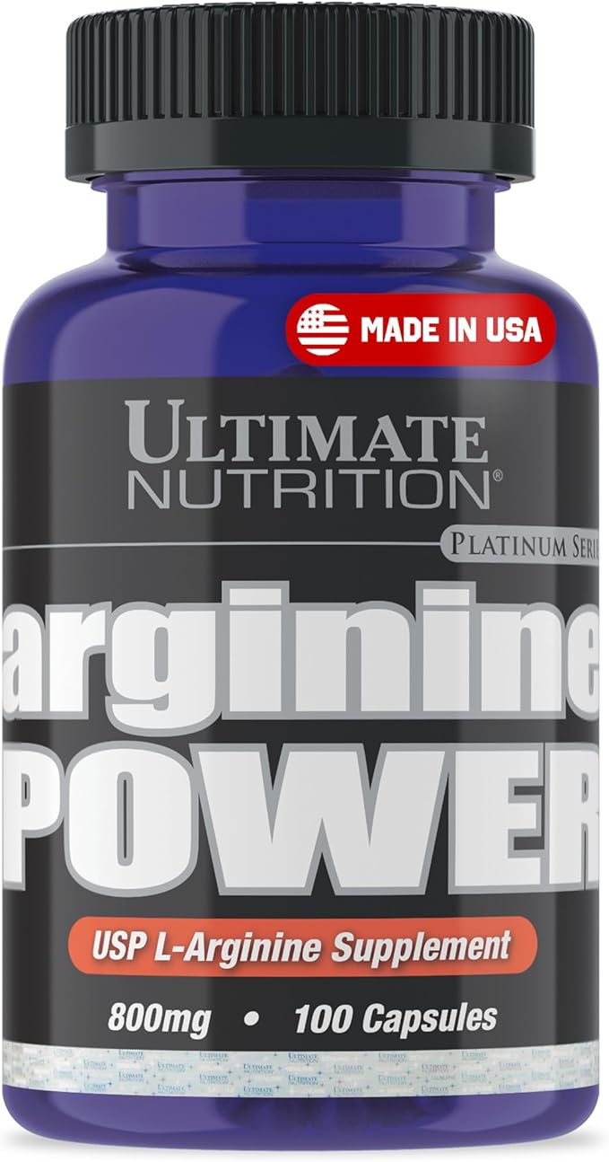 Ultimate Nutrition Arginine Power Supplement for Men &amp Women - Amino Acid Supplement with 800mg of L-Arginine for Nitric Oxide Production Bodybuilding Performance &amp Muscle Growth - 100 Capsu