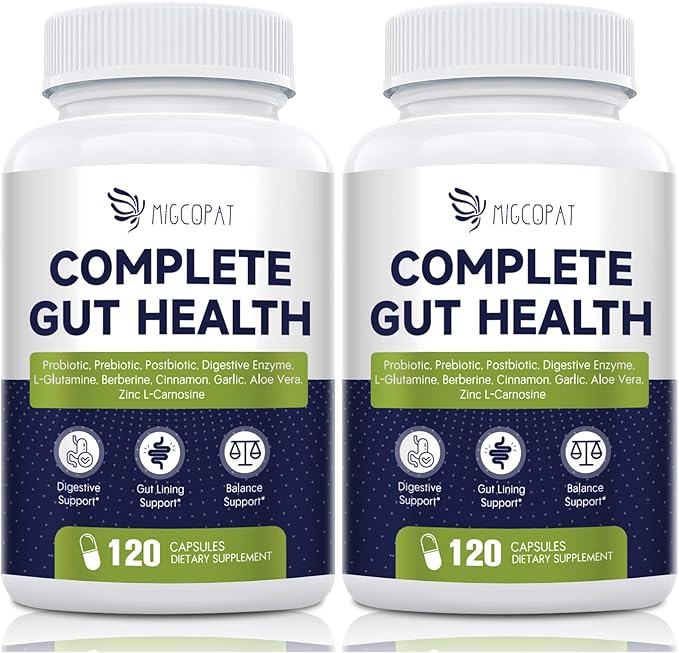 Migcopat Probiotics for Digestive Health 80 Billion CFU Probiotics Prebiotics Postbiotics &amp Digestive Enzymes Gut Health Capsules with Berberine Cinnamon L-Glutamine for Men &amp Women 24