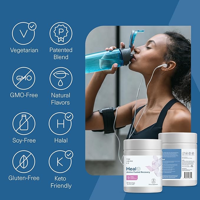 The Amino CO. - Heal - Post Workout Recovery Drink with Pure Eaa Amino Acid Formula - Creatine Monohydrate Powder for Efficient Muscle Repair Vegan and Keto-Friendly with Grape Flavor - 10.89oz.