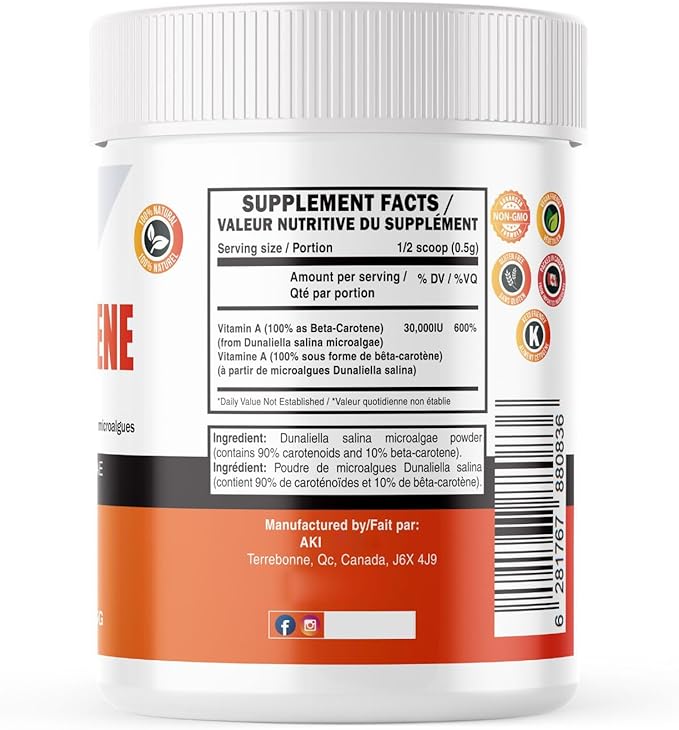 AKI Beta Carotene 10% Powder (1.5oz/42.52g) Highly Concentrated flavouring Fount of Vitamin A May Helps to Support Body Functions Skin Immune System and Eye - GMO Free &amp Vegan Friendly
