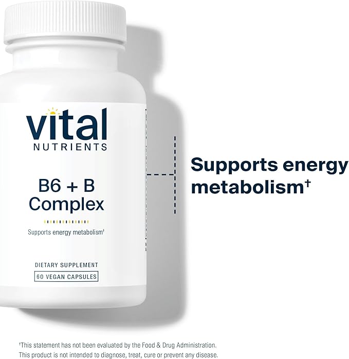 Vital Nutrients Vitamin B6 + B Complex - Vegan Methylated B Vitamins for Energy Metabolism Heart Health* - High-Potency Vitamin B6 for Menstrual Discomfort * - Gluten Dairy Soy Free - 60 Capsules