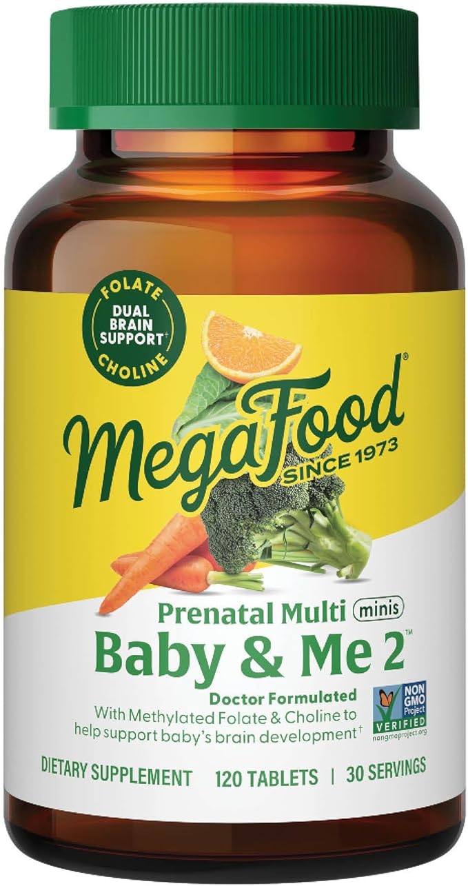 MegaFood Baby &amp Me 2 Prenatal Multi Minis - Prenatal Vitamins for Women with Choline &amp Methyl Folate - Gluten-Free Vegetarian Pre Natal Multivitamin for Women – 120 Minis Tablets 30 Serving