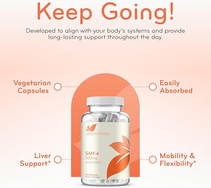 Extra Strength SAMe 500mg - Easy Absorption 500mg S-Adenosyl-L-Methionine SAM e Supplement - Gentle Joint Bone and Mood Support Supplement for Men and Women - Made in a cGMP US Lab (90 Servings)