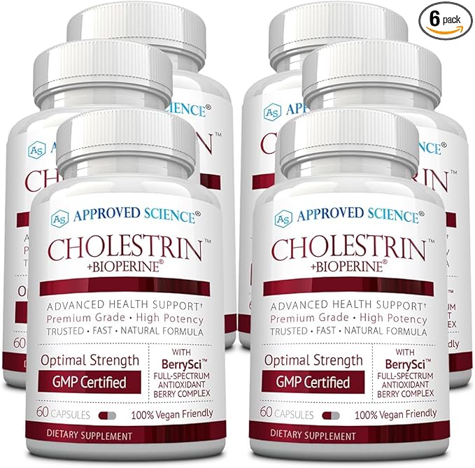 Approved Science Cholestrin - Lipid Level Support - Antioxidants Lecithin Berberine HCL Berries BioPerine - 60 Capsules - Pack of 6