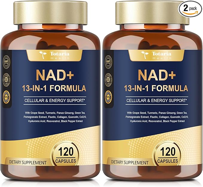 Totaria (2 Packs) NAD Supplement for Women Men with nicotinamide riboside resveratrolQuercetin Betaine Boost NAD+ Levels NAD Plus Supplement for Anti Aging Energy Immune Focus 120 Capsules