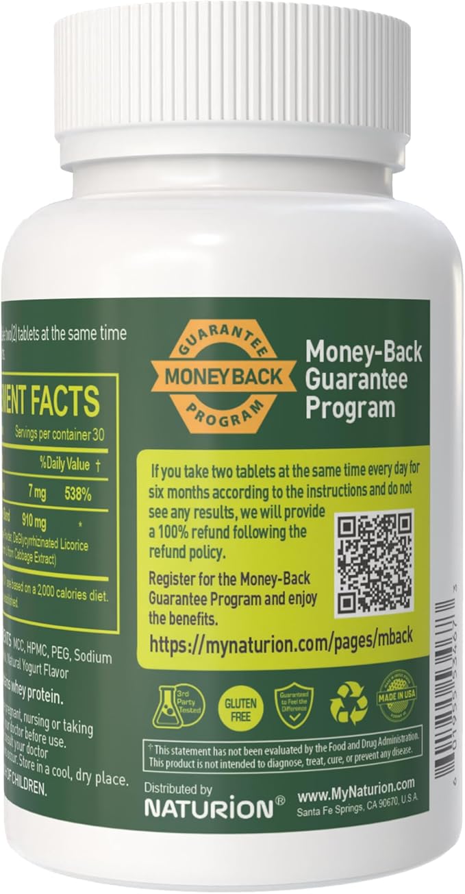 H. Pylori Support - Digestive Health Supplement with G-FOS Blend Whey Protein Licorice Mastic Gum Vitamin U and Vitamin B2 - Stomach Comfort &amp Gut Balance - 60 Tablets 30 Day Supply