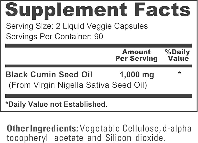 NusaPure Black Seed Oil 1000 mg per Serving 180 Softgel Capsules (Non-GMO Vegetarian &amp Vegan) Cold-Pressed Virgin Nigella Sativa. Hexane Free