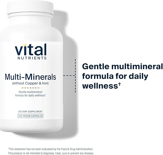Vital Nutrients Multi-Minerals - Citrate/Malate Formula (No Copper or Iron) - Vegan Daily Multimineral - Gluten Dairy Soy Free - Non-GMO - 120 Capsules