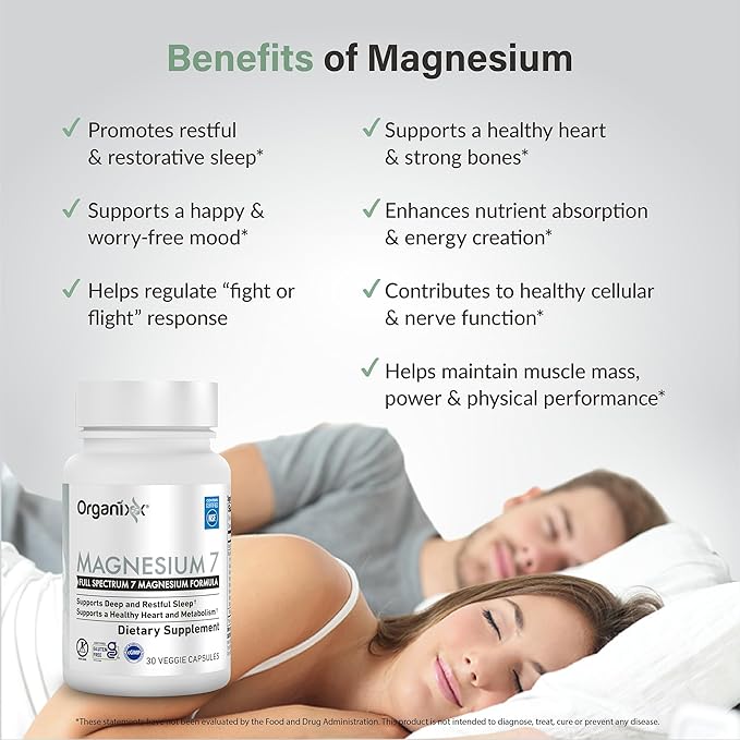 Organixx Magnesium Glycinate Supplement for Support Sleep 3 Month Supply Muscle &amp Heart Health 7 Type Magnesium Complex with Vitamin B6 Manganese Citrate Gluten Free Vegan Non GMO 90 Capsu