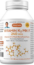 ANDREW LESSMAN Vitamin K2 MK7 240 mcg 60 Softgels - Essential for Healthy Calcium Utilization Promotes Optimum Skeletal Heart and Arterial Health. No Additives. Small Easy to Swallow Softgels