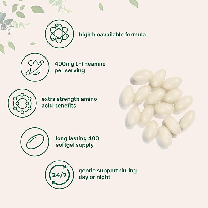 Micro Ingredients L-Theanine 400mg 400 Softgels | Highly Bioavailable with Coconut Oil | Extra Strength Theanine Amino Acid | Calm &amp Relaxation Support + Focus Supplement | Non-GMO Gluten Free
