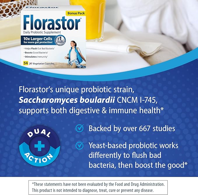 Florastor Probiotics Digestive &amp Immune Health Bundle with 54 &amp 30 Capsules Probiotics for Women &amp Men Helps Flush Out Bad Bacteria &amp Boosts Good with Saccharomyces Boulardii CNCM I-