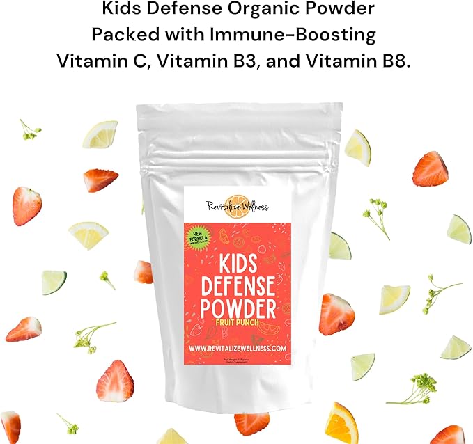 Kids Defense Powder | New Formula Improved Flavor | Orthomolecular Dose of 1000 mg Vitamin C and 250 mg B3 | Pure Corn Free &amp GMO-Free | Fruit Punch Flavor | 120 Servings