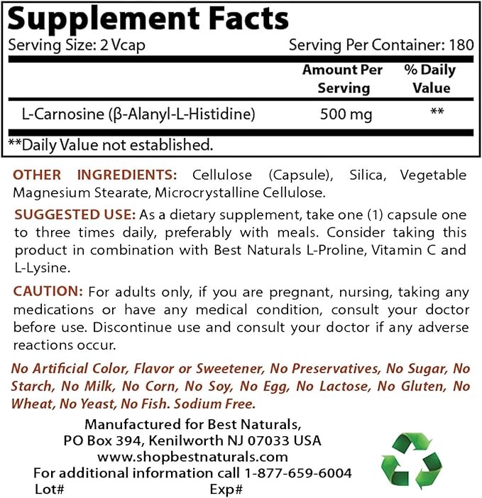 Best Naturals L-Carnosine 500 mg &amp Acetyl L-Carnitine 500 Mg