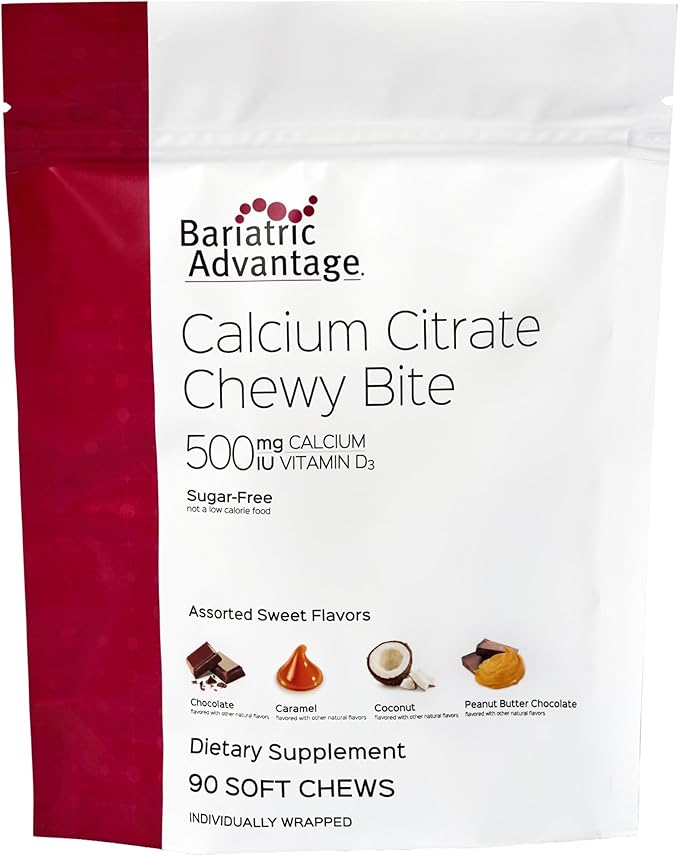 Bariatric Advantage Calcium Citrate Chewy Bites 500 mg - Highly Absorbable &amp Digestible - Vitamin D3 - Easily Chewable Calcium Supplement - Assorted Sweet Flavor - 90 Count