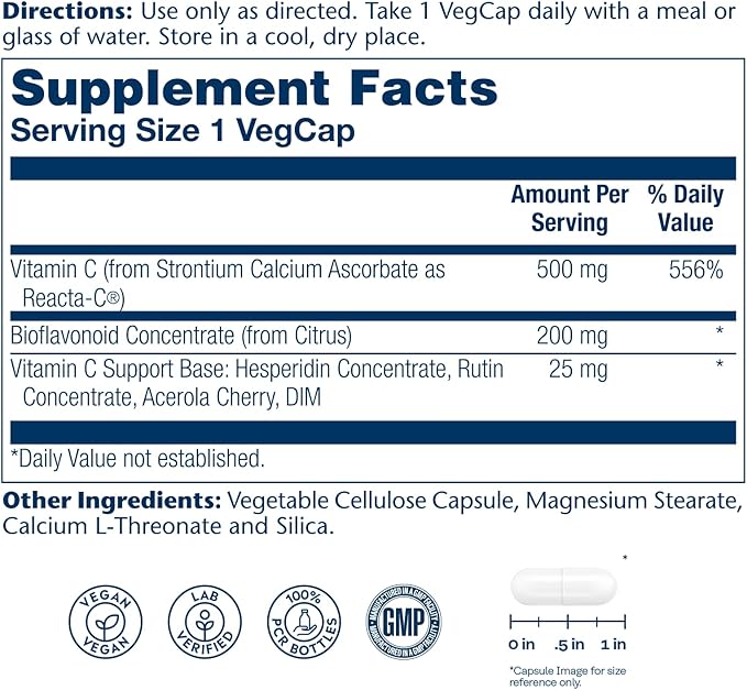 SOLARAY ReactaC Vitamin C 500mg - Patented 24-Hour Immune Support Supplement - Vitamin C with Bioflavonoids and Rutin - Antioxidant and Immune Defense - Vegan 60-Day Guarantee - 180 Servings