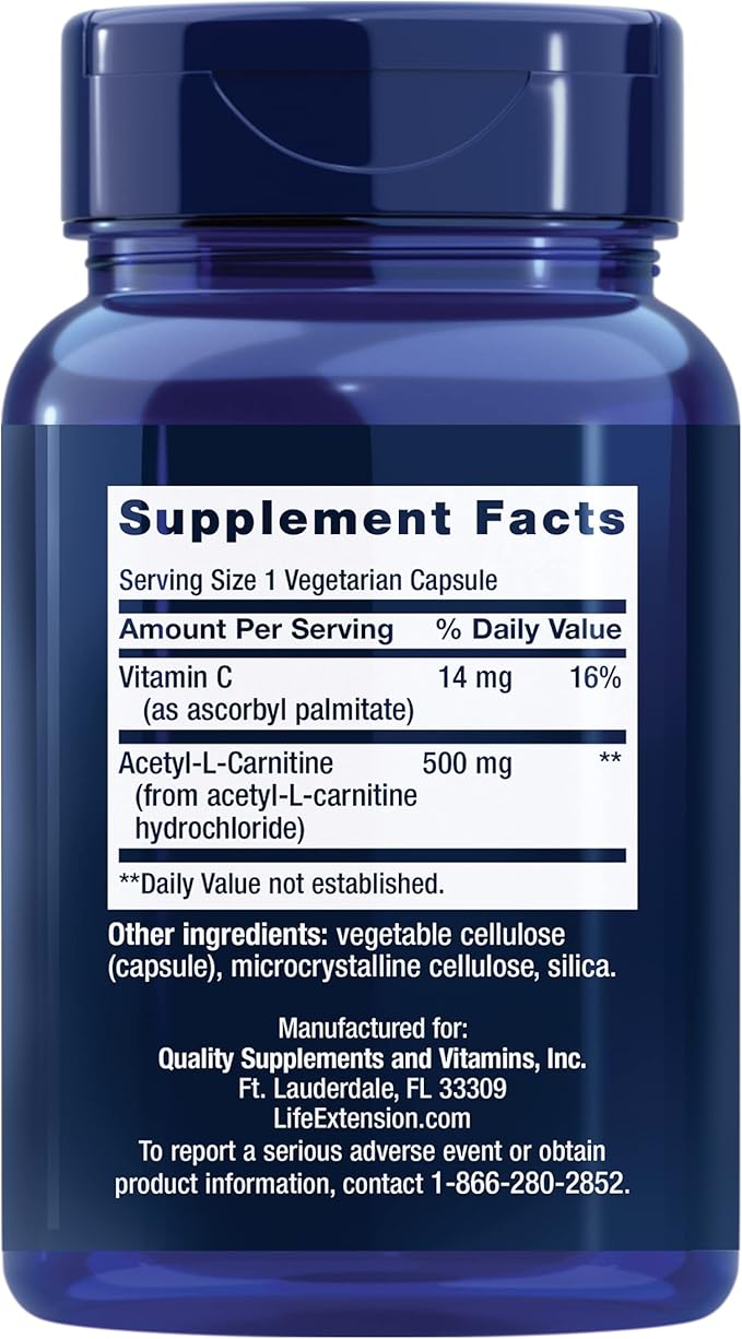 Life Extension Acetyl-L-Carnitine Cellular Energy Brain Nerve Support + N-Acetyl-L-Cysteine Immune Respiratory Liver Health Antioxidant 100 + 60 Capsules