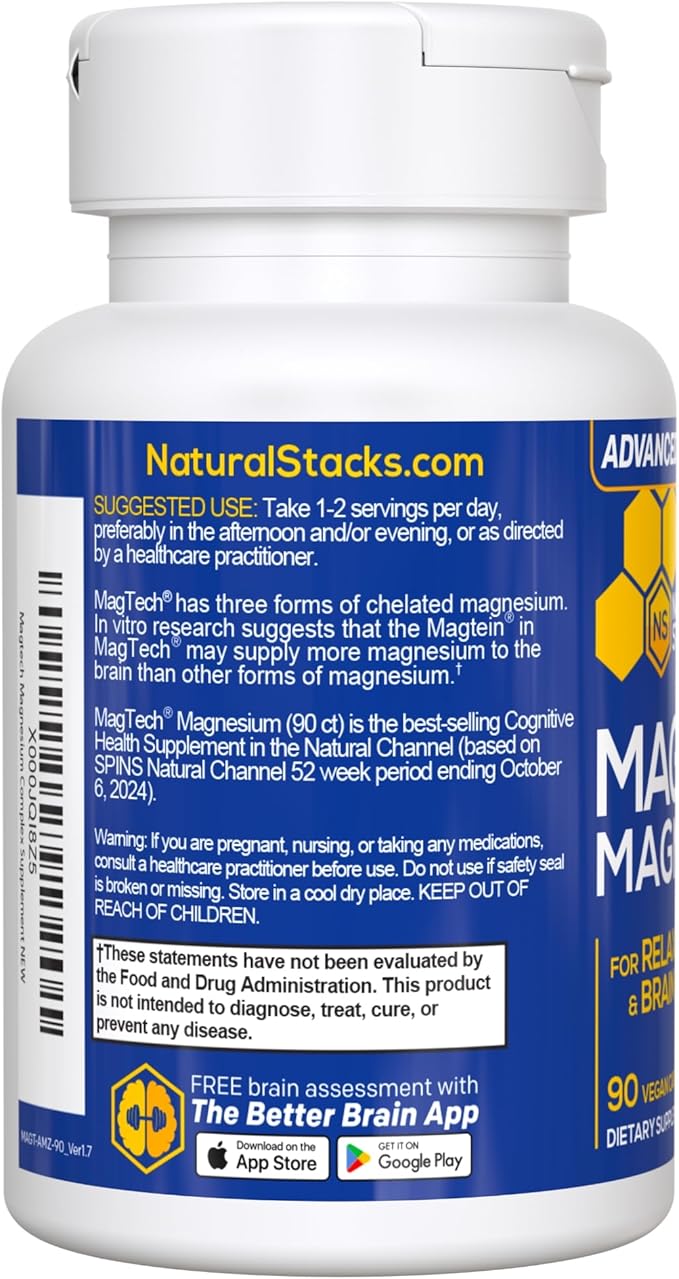 MagTech Magnesium Complex for Women &amp Men - 3 Forms of Magnesium: Glycinate Magtein L-Threonate &amp Taurate - 200mg Chelated Complex - Support for Relaxation &amp Brain Health - 90 Glycinate C