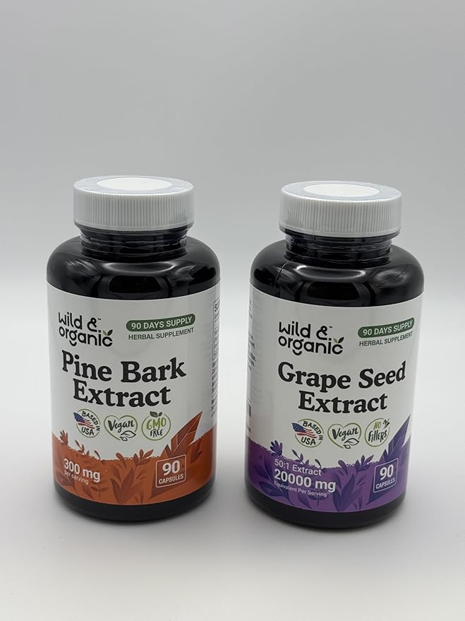 Wild &amp Organic Pine Bark Extract 90 Capsules &amp Grape Seed 90 Capsules
