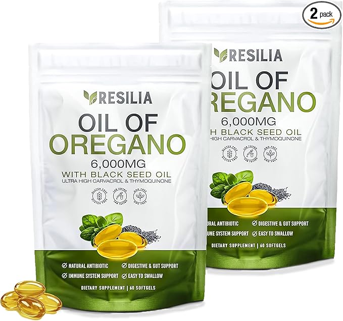 Softgels with Black Seed Oil 6000mg – Organic Oregano Oil Capsules for Immune &amp Digestive Support – Non-GMO Gluten-Free Softgels - 120 Count (Pack of 2)