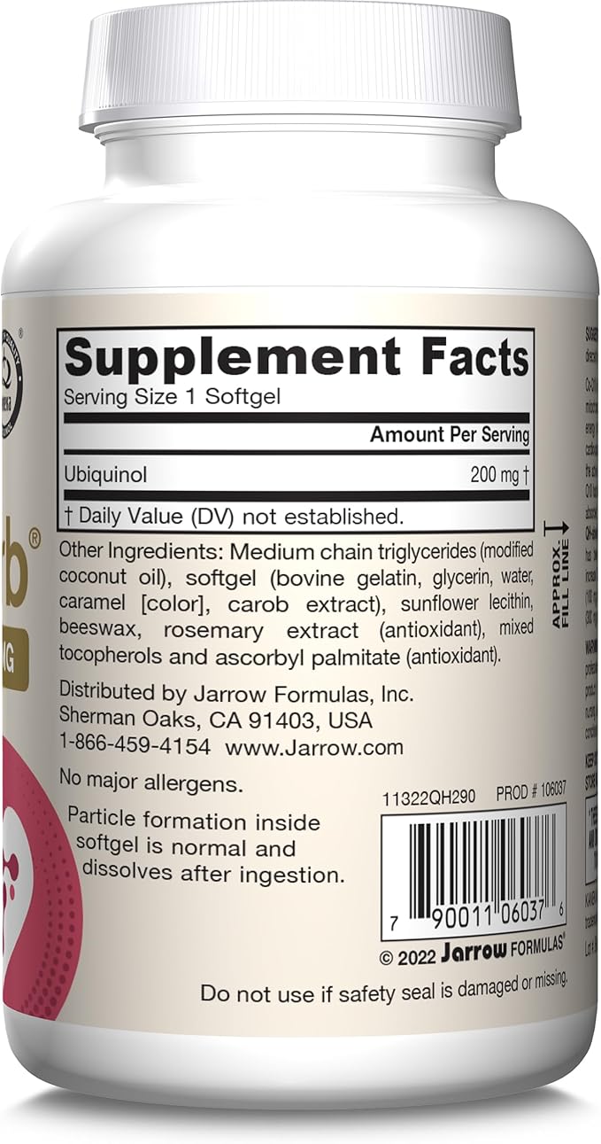 Jarrow Formulas CoQ10 200mg Softgels - 90 Day Supply Ubiquinol Co Q 10 Supplement for Cardiovascular Health 90 Softgels