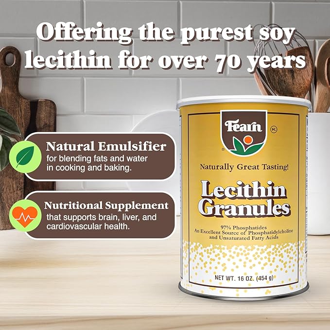 Fearn Natural Foods Soy Lecithin Granules – Fat Emulsifier with Essential Nutrients for Health Improve Texture of Cakes Breads &amp DIY Gummies 16 Oz