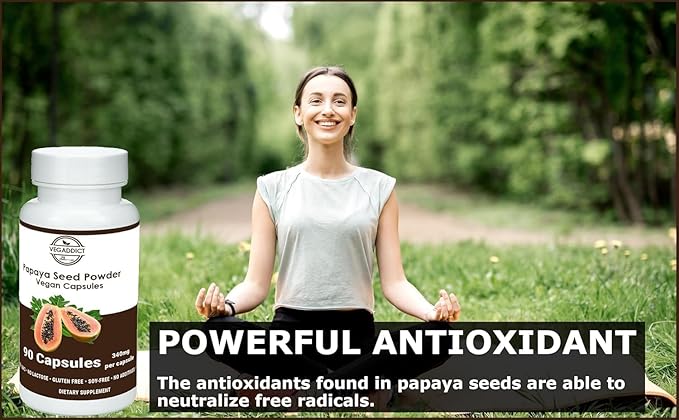 Papaya Seed Powder Capsules | High Papaya Enzyme (Papain) Content | Gluten &amp Lactose Free | Non-GMO | No Additives | Vegan | Nutritional Supplement | Quality Controlled (90 Capsules)