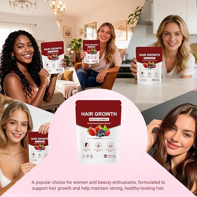Lumin Hair Gummies with Biotin &amp Collagen Mixed Berry Flavor Supports Healthy Hair Growth &amp Strength Skin &amp Nails Vegan &amp Non-GMO 60 Gummies