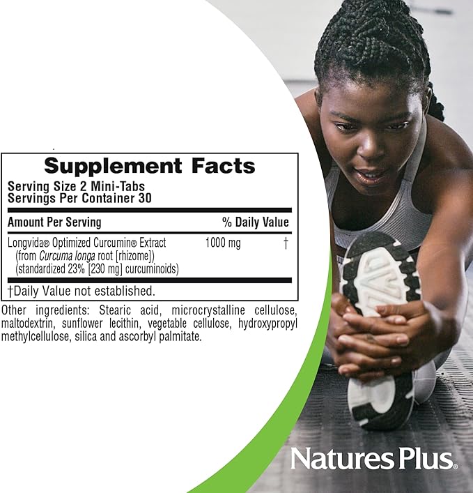 NaturesPlus PRO Longvida Curcumin 1000 mg - 60 Mini-Tabs - Promotes Healthy Free Radical Protection - Non-GMO Vegan Gluten Free Soy Free - 30 Servings