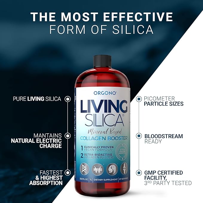 Living Silica ORGONO Collagen Booster | Vegan Mineral-Based Silica Supplement | Supports Healthy Collagen &amp Elastin Production for Joint &amp Bone Support Glowing Skin Strong Hair &amp Nails |