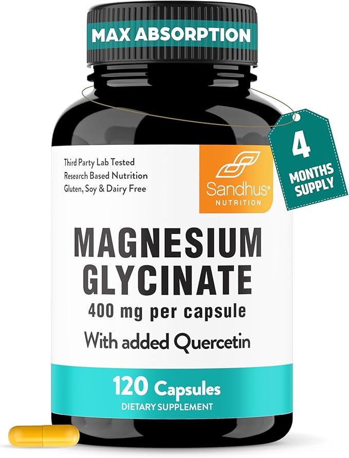 Sandhu's Zinc Quercetin Bundle with Magnesium Glycinate &amp Vitamin D3 K2 5000 IU Capsules (120 Count Each) | for Men &amp Women