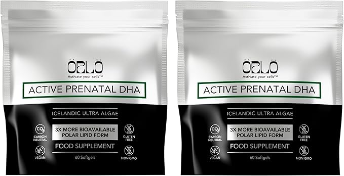 Orlo Prenatal DHA Supplement 1000mg - Mercury &amp Heavy Metals Free Algae Oil - Icelandic Nordic Omega-3 Mom &amp Baby Brain Development No Fishy Aftertaste 120 Vegan Easy-to-Swallow Mini Softge