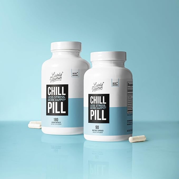 LIVELY VITAMIN CO. Chill Pill - Calm Mood - Relax - Restful Deep Sleep - REM - Stress - Anxiousness - Magnolia Bark - Chamomile - L-Theanine - Passionflower - 5-HTP - 90 Vegan Capsules